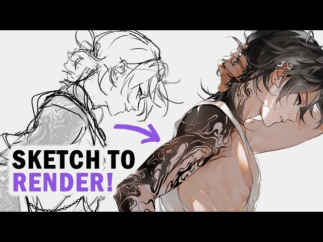 Sketch to Render ✦ Full Digital Art Process  [Clip Studio Paint Illustration Making] class=