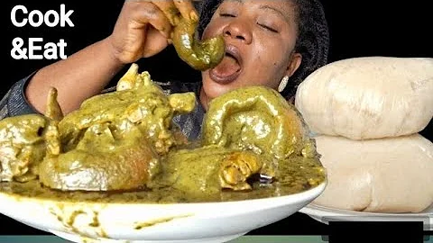 African food mukbang/ Cook and eat 😋 fufu mukbang black soup ASMR. (eating Sound)