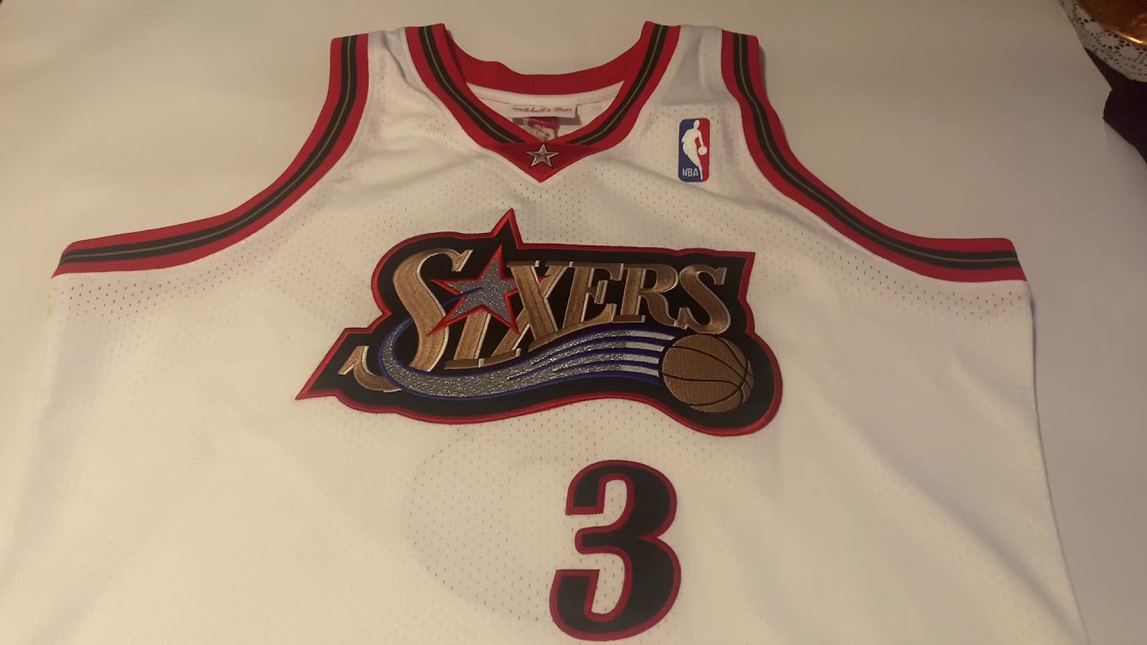 Allen Iverson 97-98 Philadelphia 76ers Mitchell and Ness Jersey - YouTube