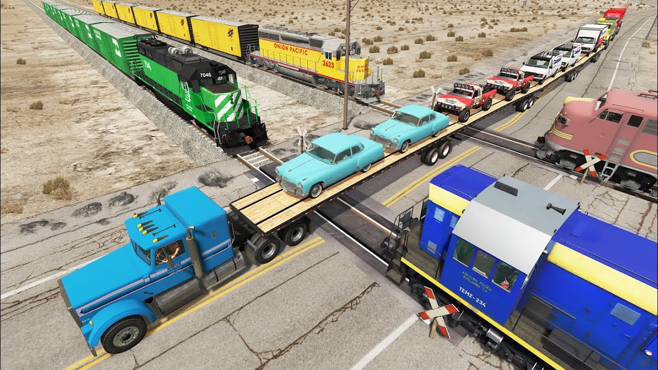 Long Giant Truck Accidents on Rail and Train is Coming #40 | BeamNG Drive