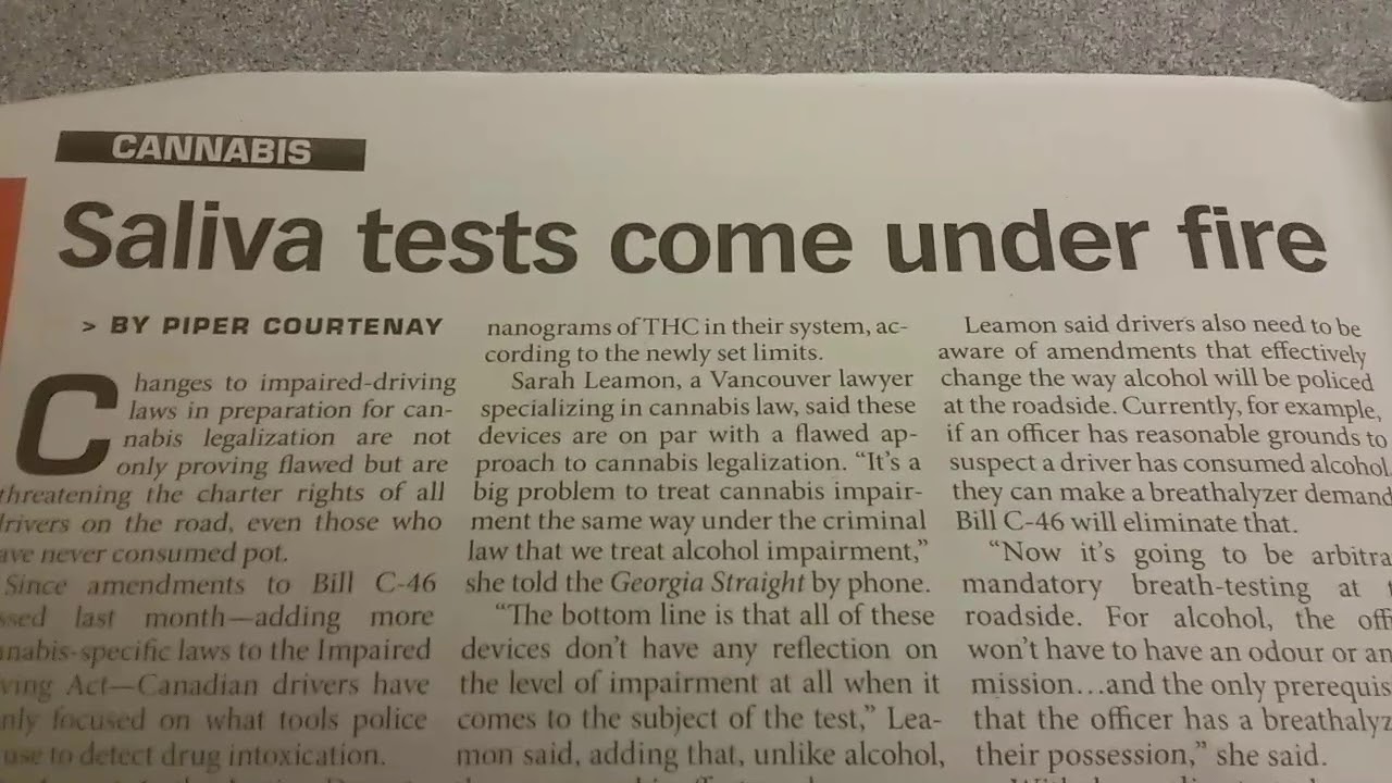 New Canadian roadside cannabis tests are against Charter of Rights. Must see!