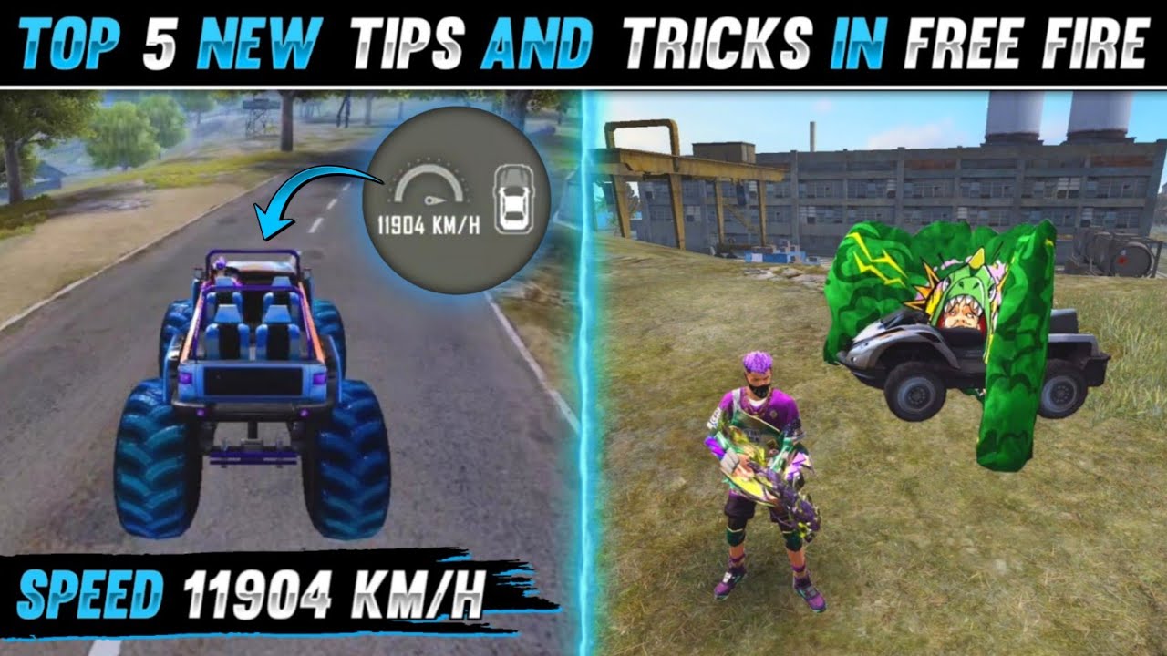 TOP 5 AMAZING TRICKS IN FREE FIRE | MONSTER TRUCK SPEED 11904 KM/H TRICK | FREE FIRE TIPS AND TRICKS