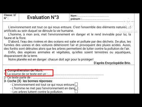 3ème année collège évaluation N3 semestre 1 compréhension et langue الفرض الثالث الدورة الأولى