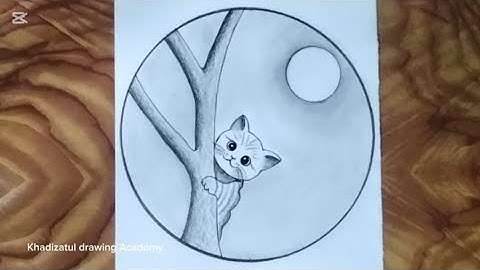 How to Draw Cute and Easy Cat Drawing With Tree | Step by Step | Beautiful Cat Drawing