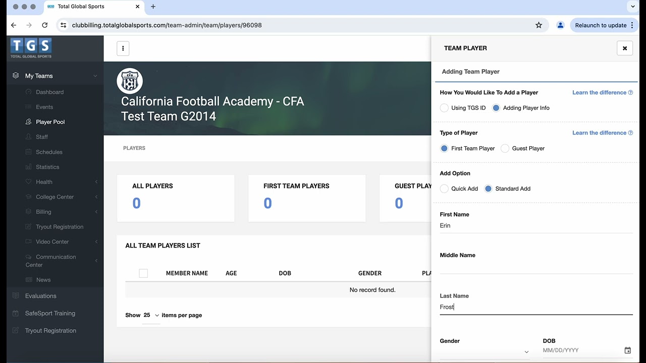 Adding Players to Player Pool in TGS