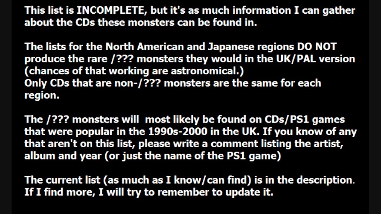 monster rancher pal uk monster cd list see description youtube cd list