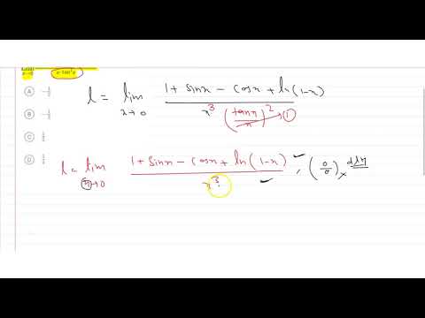 Video `lim_(x- gt0)(1+sinx-cosx+ln(1-x))/(x*tan^2x)` - youtube