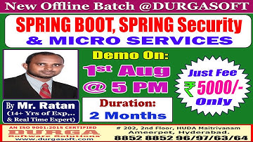 SPRING BOOT, SPRING Security & MICRO SERVICES Offline Training @ DURGASOFT