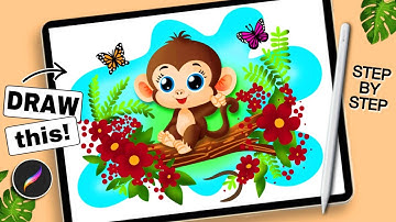 Easy To Draw a Monkey | Procreate Art | STEP BY STEP TUTORIAL 🐒🤎