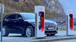 Charging Audi etron on Norway's Open Tesla Superchargers  Should This Come to The US and Canada?