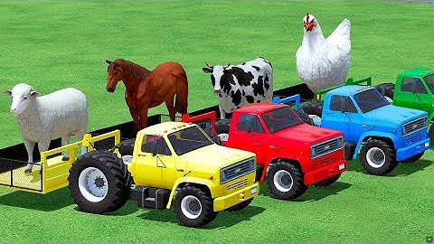 TRANSPORTING SHEEP, HORSE, COW, CHICKEN WITH CAR TRACTOR !   Farming Simulator 22 !