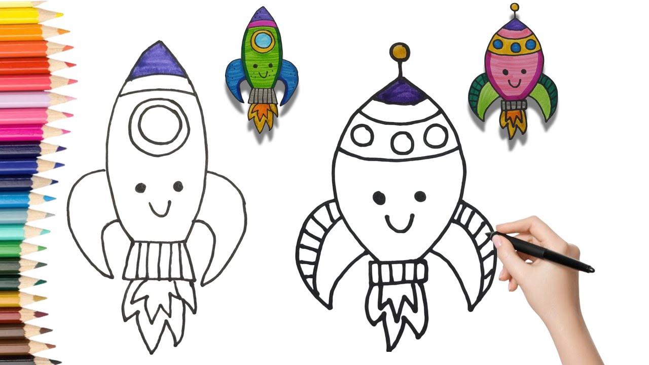 Cute rocket 🚀 colouring page for kids and toddlers/ drawing, colouring & painting/ Easy & Simple.