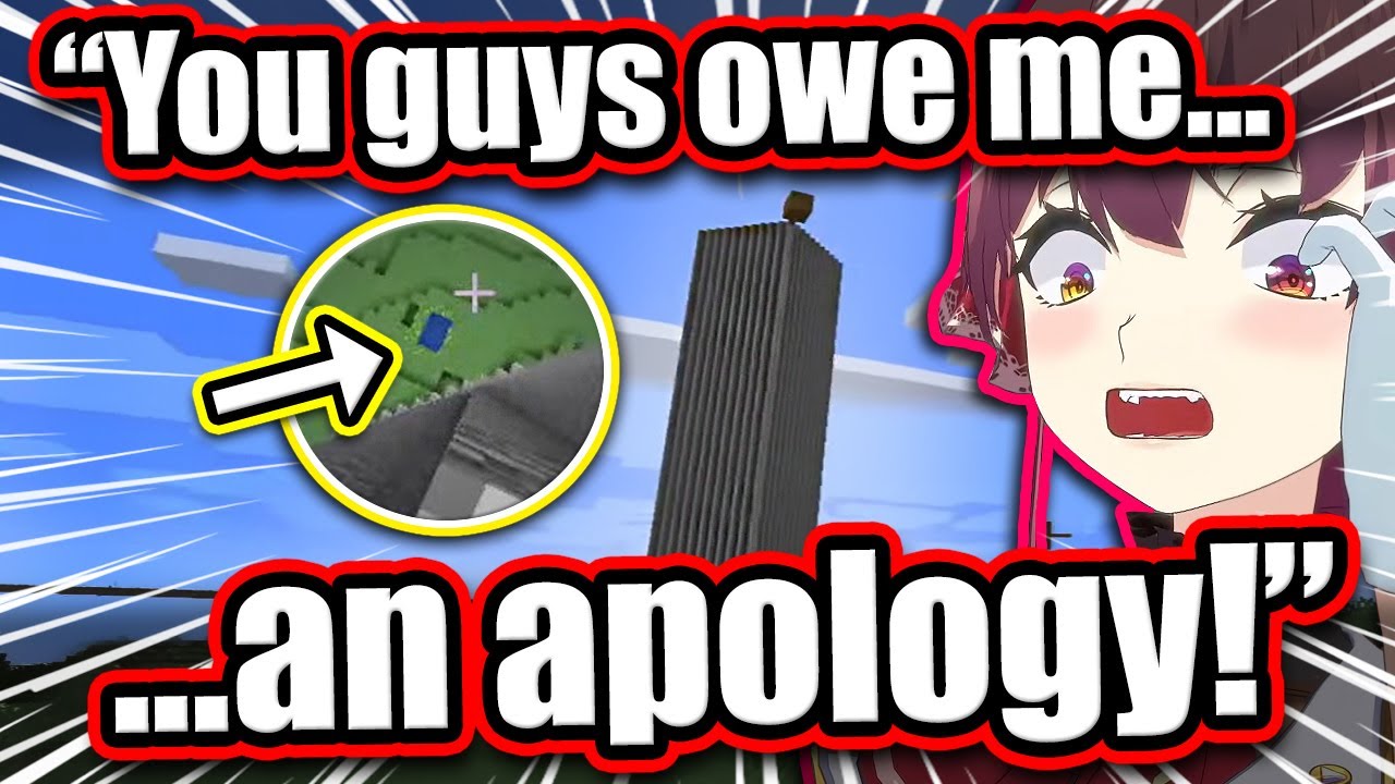 Marine Reacts To Peko Tower & Ends Up Arguing With Chat - New Holoserver Minecraft【ENG Sub Hololive】