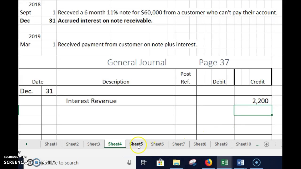Notes Receivable with year end accrual of interest YouTube