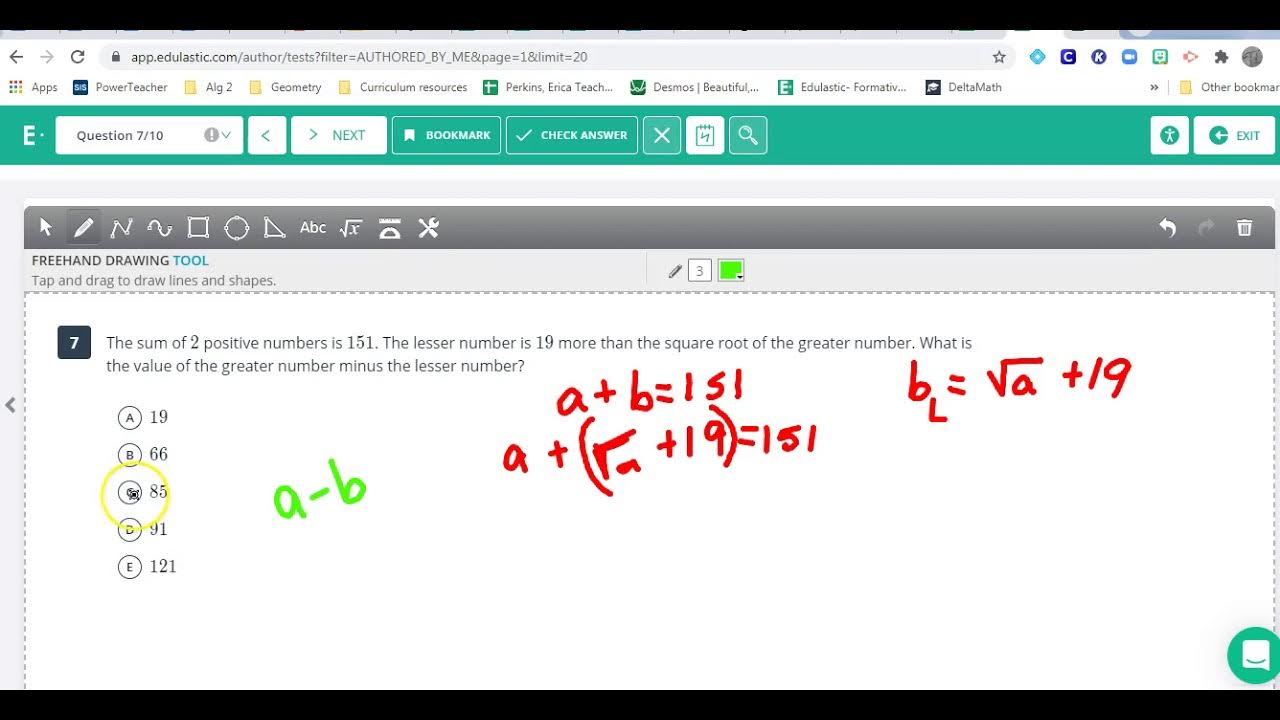ACT Review Algebra Edulastic Answers - YouTube