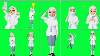 Green Screen Animasi Siswi SMA Berhijab | putih abu-abu