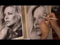 Black and white airbrush portrait of Charlize Theron.