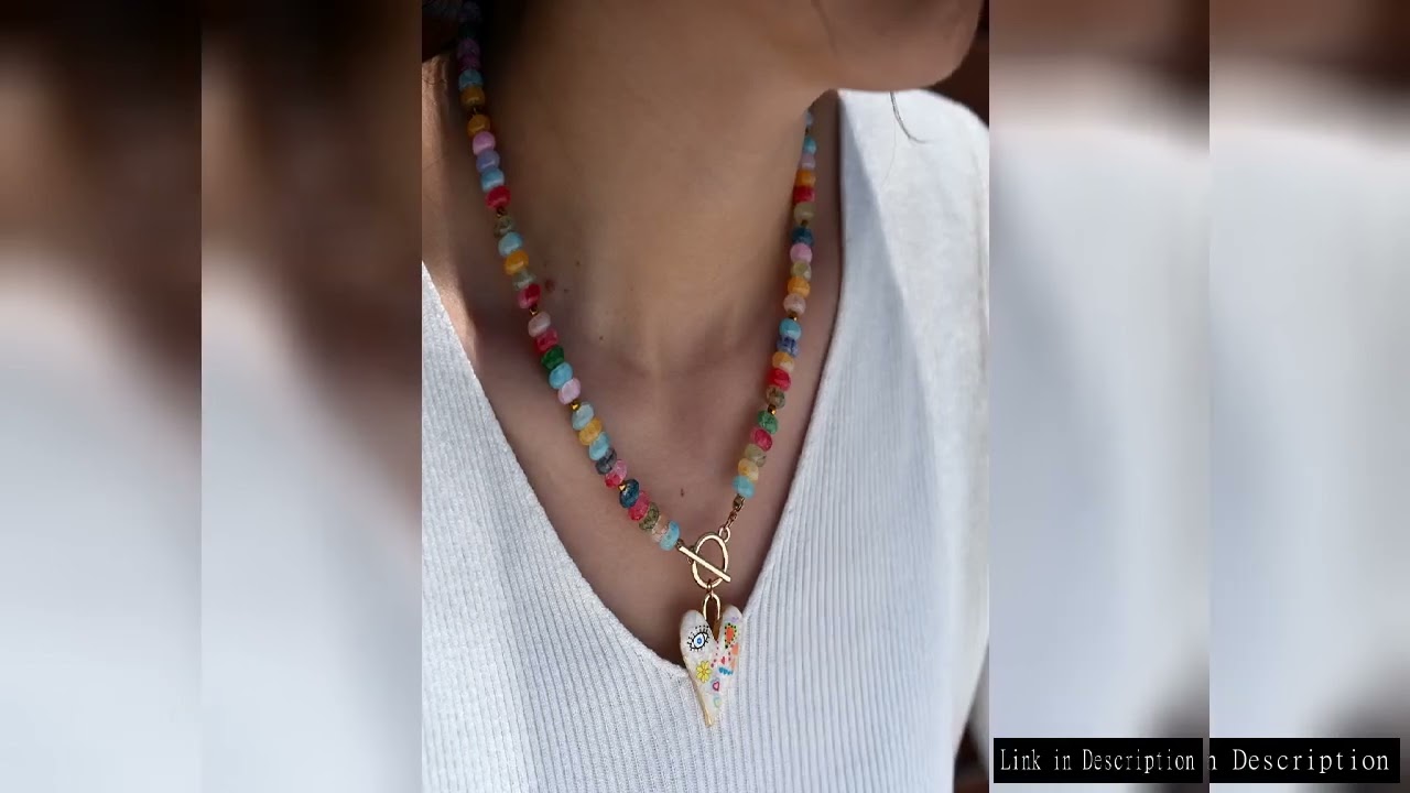 Colorful Glass Beads Heart Pendant Necklace for Women Fashion Original Design Necklace Femme Daily J