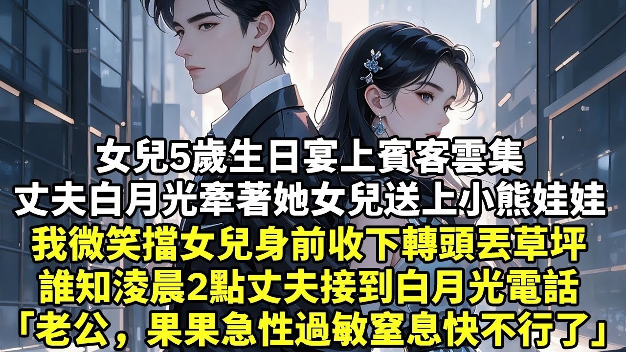 女兒5歲生日宴上賓客雲集 丈夫白月光牽著她女兒送上小熊娃娃 我微笑擋女兒身前收下轉頭丟草坪 誰知淩晨2點丈夫接到白月光電話 「老公，果果急性過敏窒息快不行了」【生活經驗】【現實情感】【故事】【