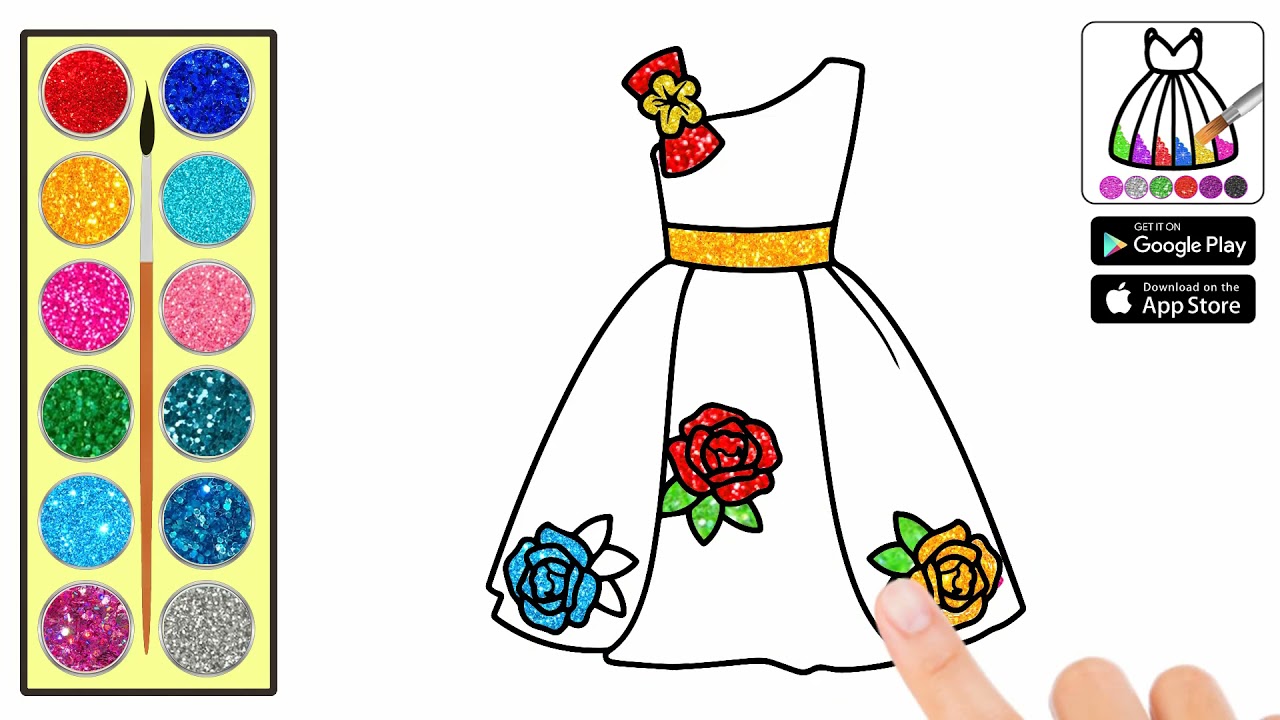 Glitter dress coloring for kids kids learn colors YouTube