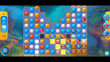 Fishdom level 696, collectd 6 pearls and 54 tiles in 18 moves