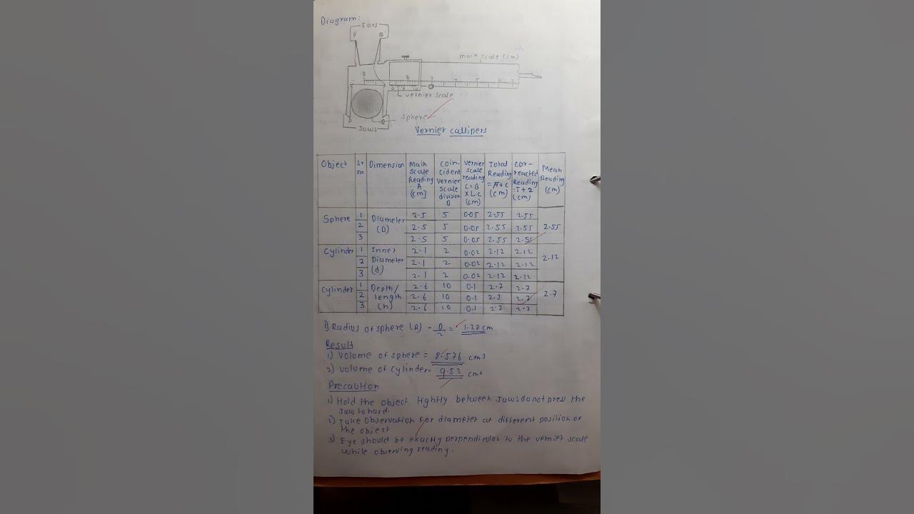 Experiment no.1 Use of vernier calliper 11th STD physics practical