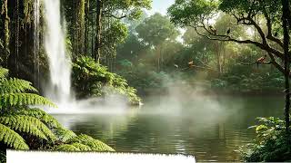 Tropical Waterfall Feeding Mirror Lake — Gentle Morning Glow (5H Loop) screenshot 1