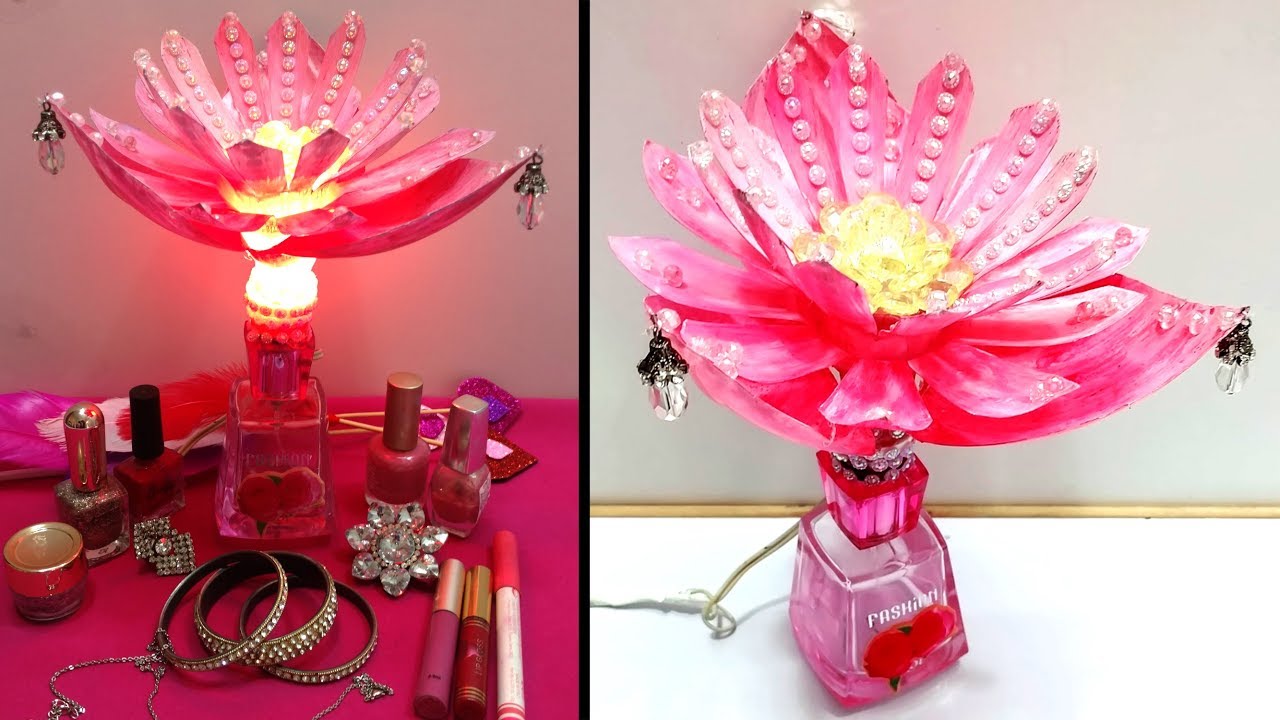 Waste Craft from Plastic Bottle - How To Make a Table Lamp Out of Empty  Perfume Bottle 