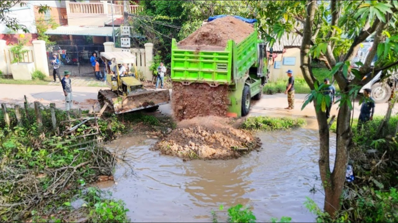 First Starting Excellent New Project COMPLETE100% Landfill On The Flooded by Dozer, Dump Truck Overl