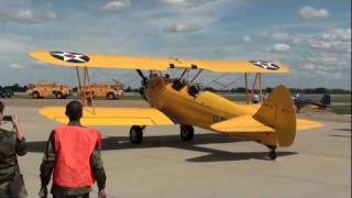 1942 Boeing A75N1 (PT17) Stearman Navy Biplane Taking Off