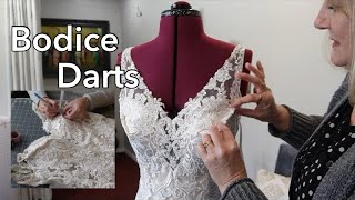 How to Take In Bust Line on Lace Wedding Gown | Adding Darts on Loose Bodice