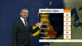 BBC Weather : Saturdays temperature on the night could reach up to 23c