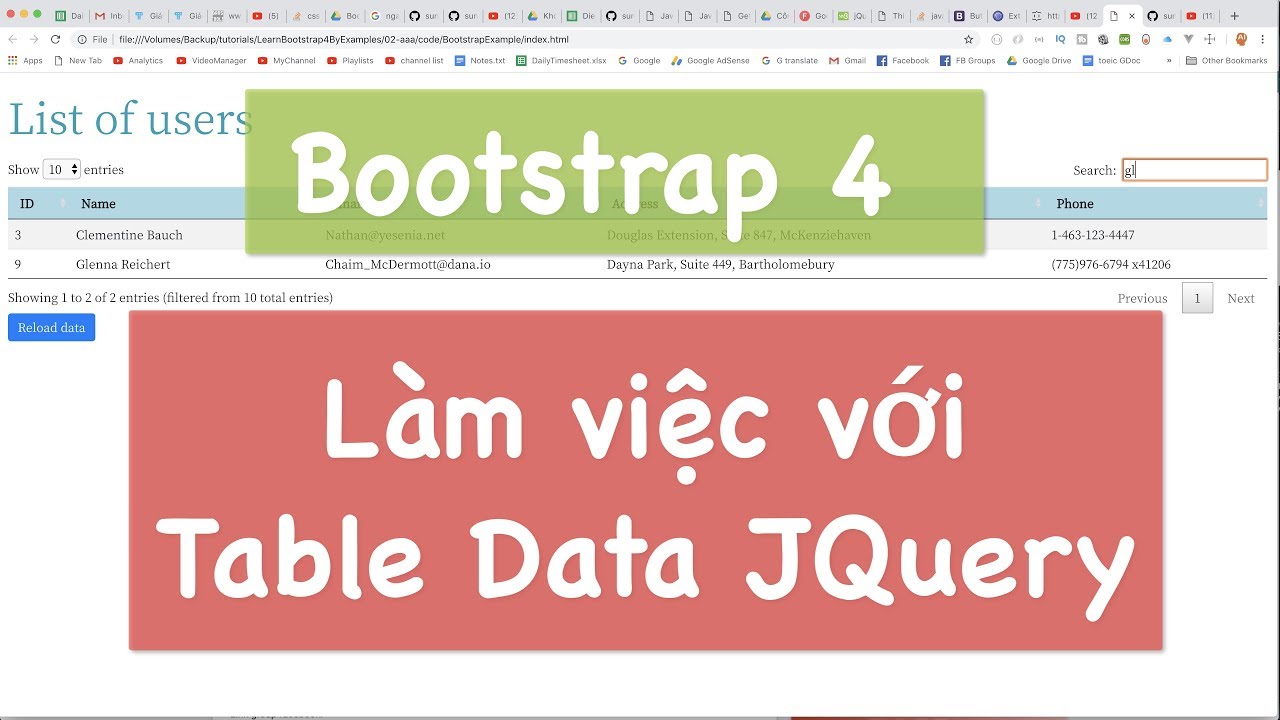 datatable jquery ตัวอย่าง New 02-Tạo một bảng dữ liệu với DataTable, Bootstrap 4, JQuery