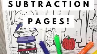 Fall Color By Number Addition and Subtraction Bundle