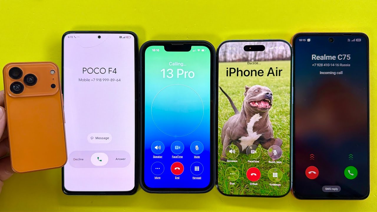 Incoming Call iPhone 17 china vs IPhone Air, Realmi C75, iPhone 13pro, Poco F4