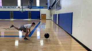Split Stance Overhead Medicine Ball Throw w: Finish
