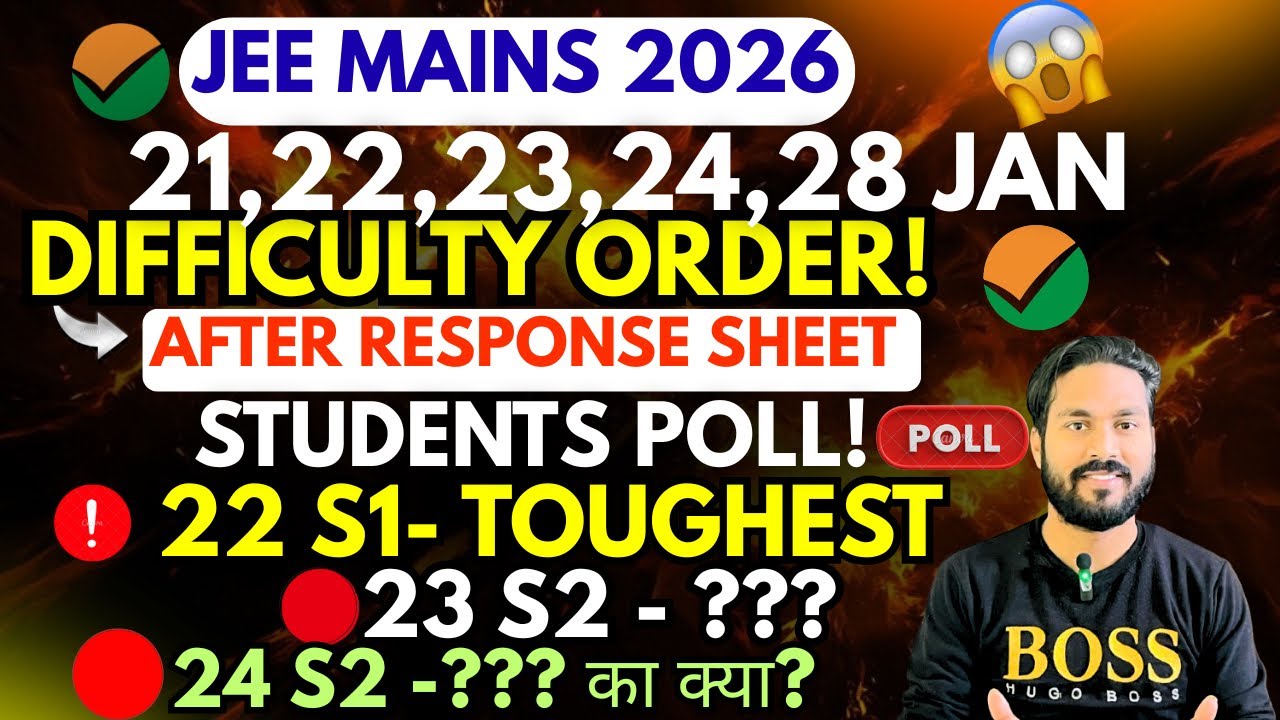 🔥✅STUDENTs POLL🗳️!Difficulty Order After Response sheet JEE MAINS 2026!Shiftwise Difficulty Order!