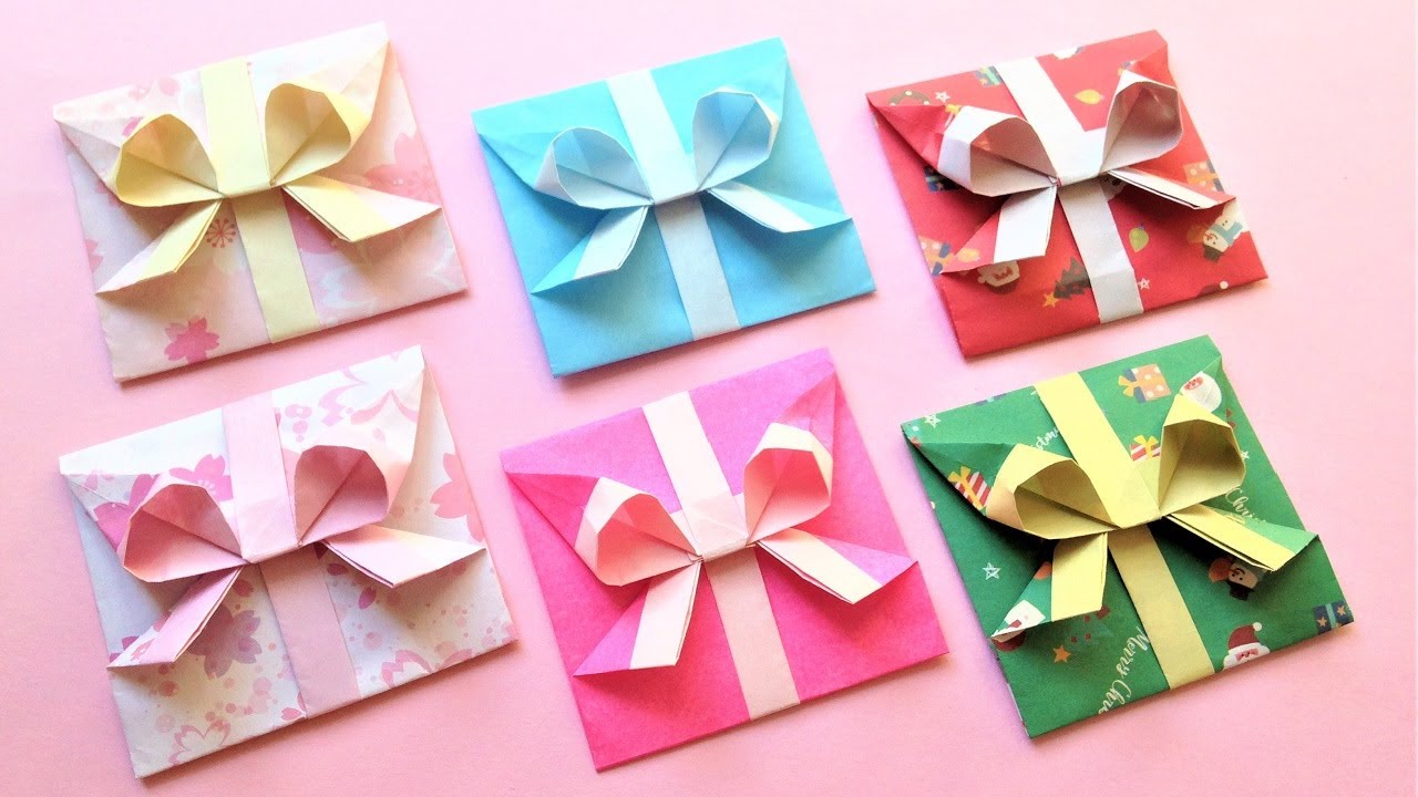 折り紙 1枚 リボン付き ポチ袋 簡単な折り方 Origami envelope with bow use one sheet of paper tutorial（NiceNo1）