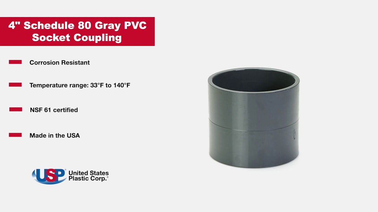 4" Schedule 80 Gray PVC Socket Coupling U.S. Plastic Corporation