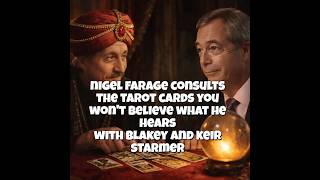 nigel farage consults the tarot cards for advice with blakey from the buses and keir starmer funny