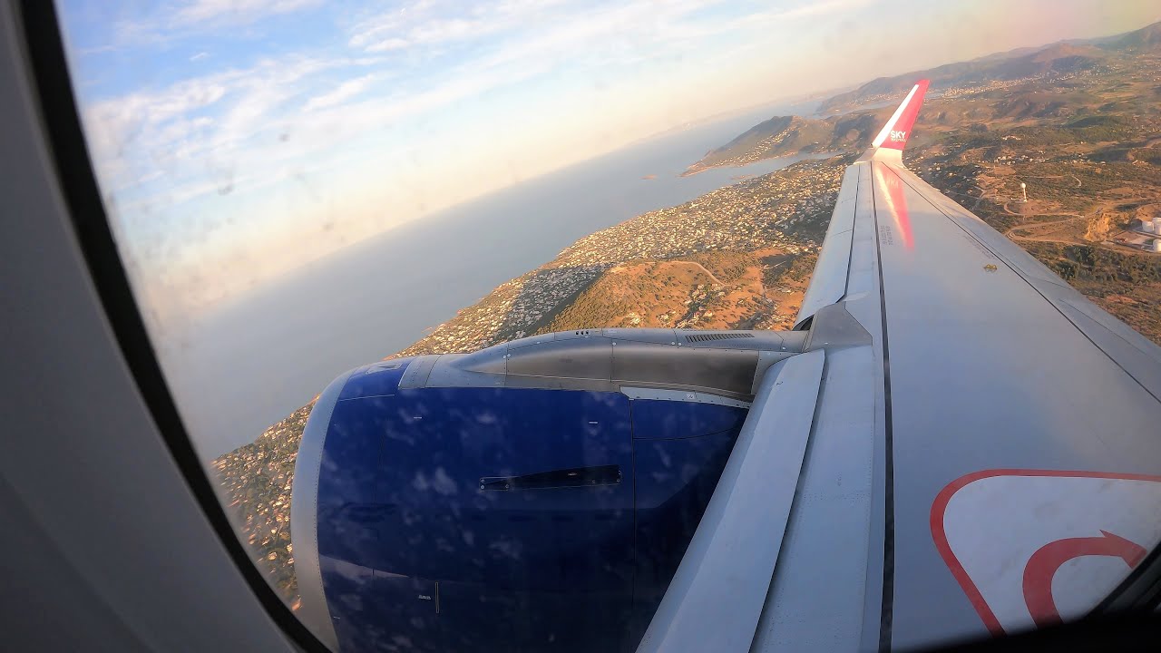 Sky Express Airbus A320NEO Full Flight Athens-Rhodes - Engine/Wing View 5K