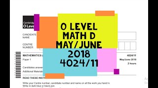 O Level Math D Paper 1 4024/11 May/June 2018