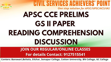 Apsc Prelims GS 2 Reading comprehension Discussion CSAP | APSC | Assam Civil Service Exam | APSC CCE