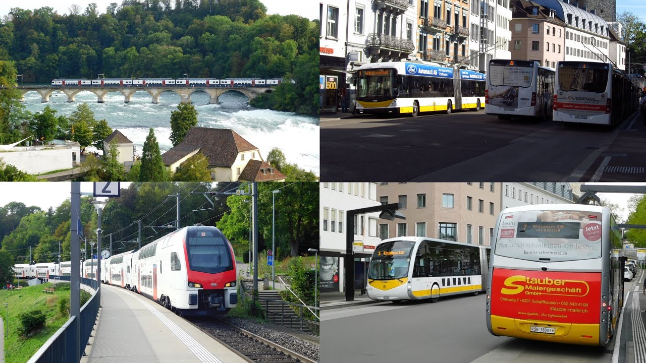 Vlaky na 3 tratích u Rýnských vodopádů (Švýc.), trolejbusy ve Schaffhausenu bez/s bat.; 2019 - 2024