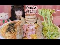 【ASMR/咀嚼音】【大食い】デカ盛り！3色生パスタ(ジェノベーゼ・カルボナーラ・明太子クリーム)のフランクフルトとハンバーグのせ♡/pasta 【mukbang/먹방】【Eating Sounds】
