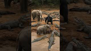 Gorilla Rescue baby elephant From crocodile #animallife #wildliferescue #wildlife #gorilla #nature