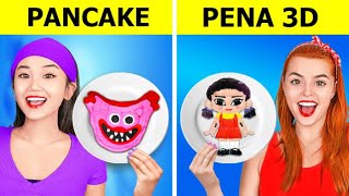 TANTANGAN PANCAKE VS PENA 3 D || Cara Membuat BONEKA Squid Game Minion Emoji oleh 123 GO! CHALLENGE