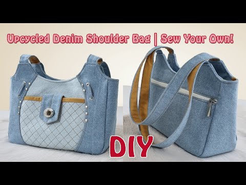 Cut & Sew a Beautiful, Roomy Shoulder Bag from Jeans! - YouTube