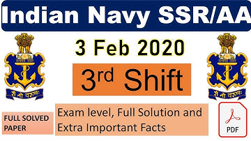 Navy SSR/AA EXAM ANALYSIS | 3 FEB 2020 3rd SHIFT | FULL SOLVED PAPER