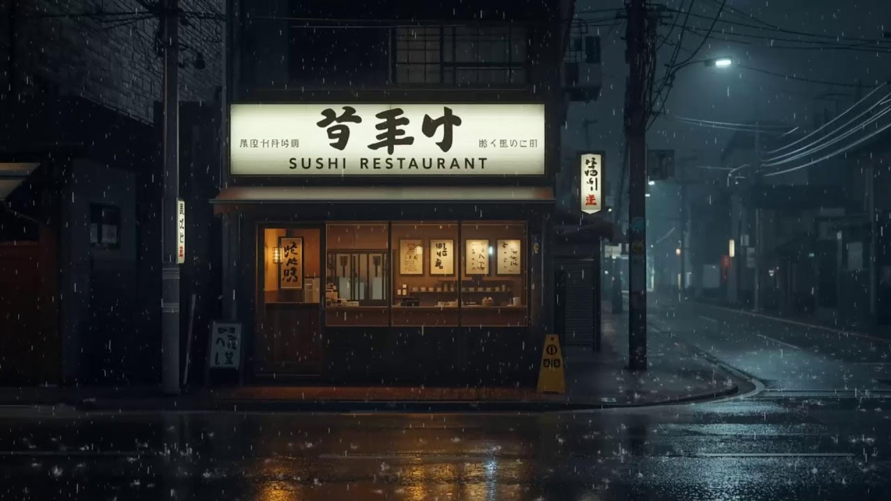 Midnight Sushi Shop in Japan 🌧️ Warm Lofi Beats for Rainy Nights | Cozy Japanese Street Vibes